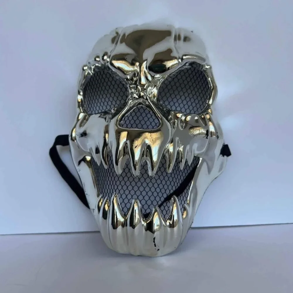 Silver Demon Skull Skeleton Plastic Halloween Mask Full Face